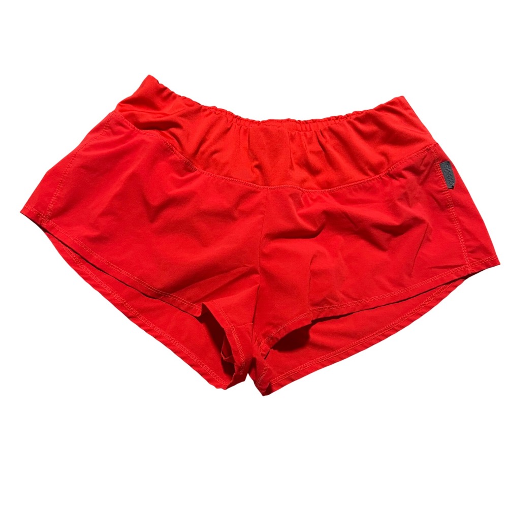 Oiselle Womens Red Running Shorts Size 4 Rear Zip Pocket Athletic Gym Workout